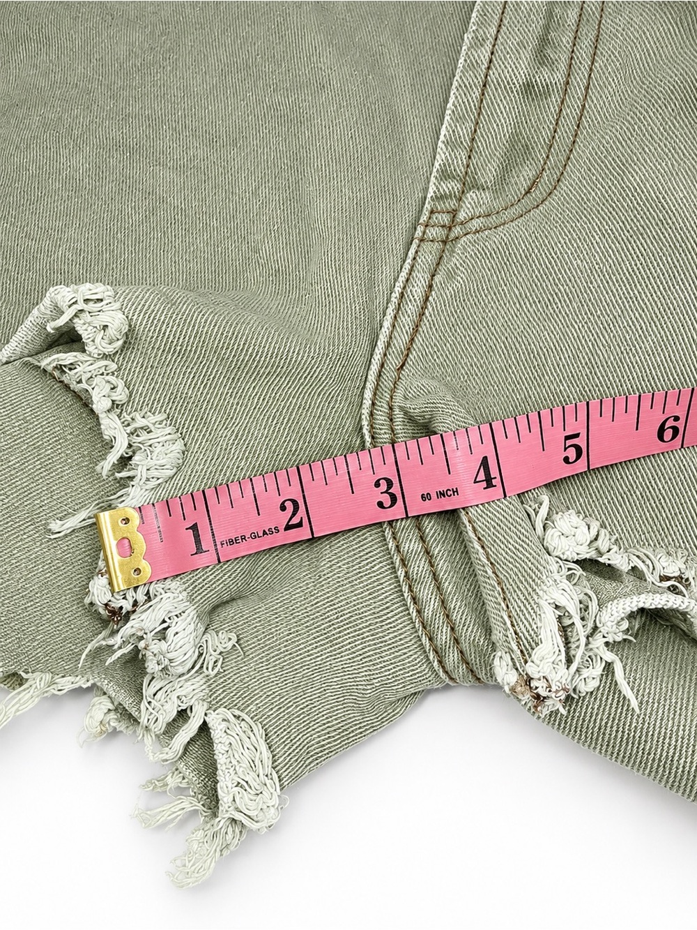 One Teaspoon Marlons Denim Shorts Sage Green Frayed Raw Hem Size 26 - Picture 8 of 8